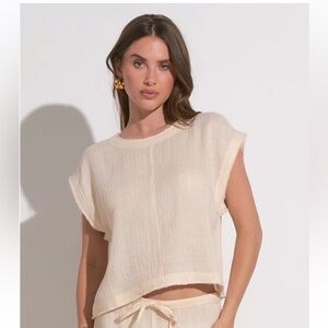 Elan Cream Short Sleeve Knit Top